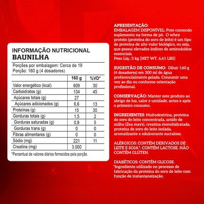 CREAMASS HYPERCALORIC COM CREATINA - 3Kg - REFIL - INTEGRAL MÉDICA