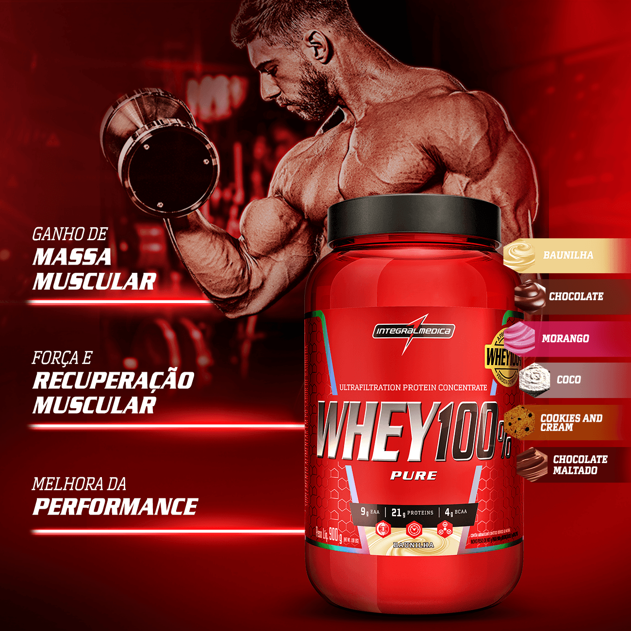 WHEY 100% - PROTEIN CONCENTRADO - 900g - POTE - INTEGRAL MÉDICA
