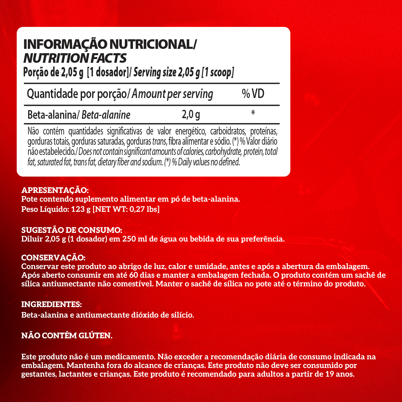 BETA-ALANINA - 123g - INTEGRAL MÉDICA
