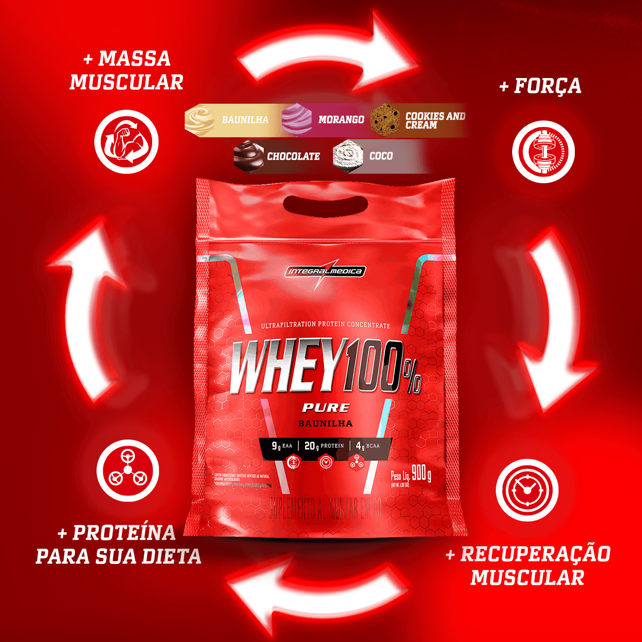WHEY 100% - PROTEIN CONCENTRADO - 900g - REFIL - INTEGRAL MÉDICA