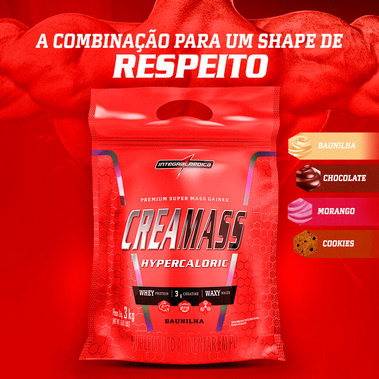 CREAMASS HYPERCALORIC COM CREATINA - 3Kg - REFIL - INTEGRAL MÉDICA