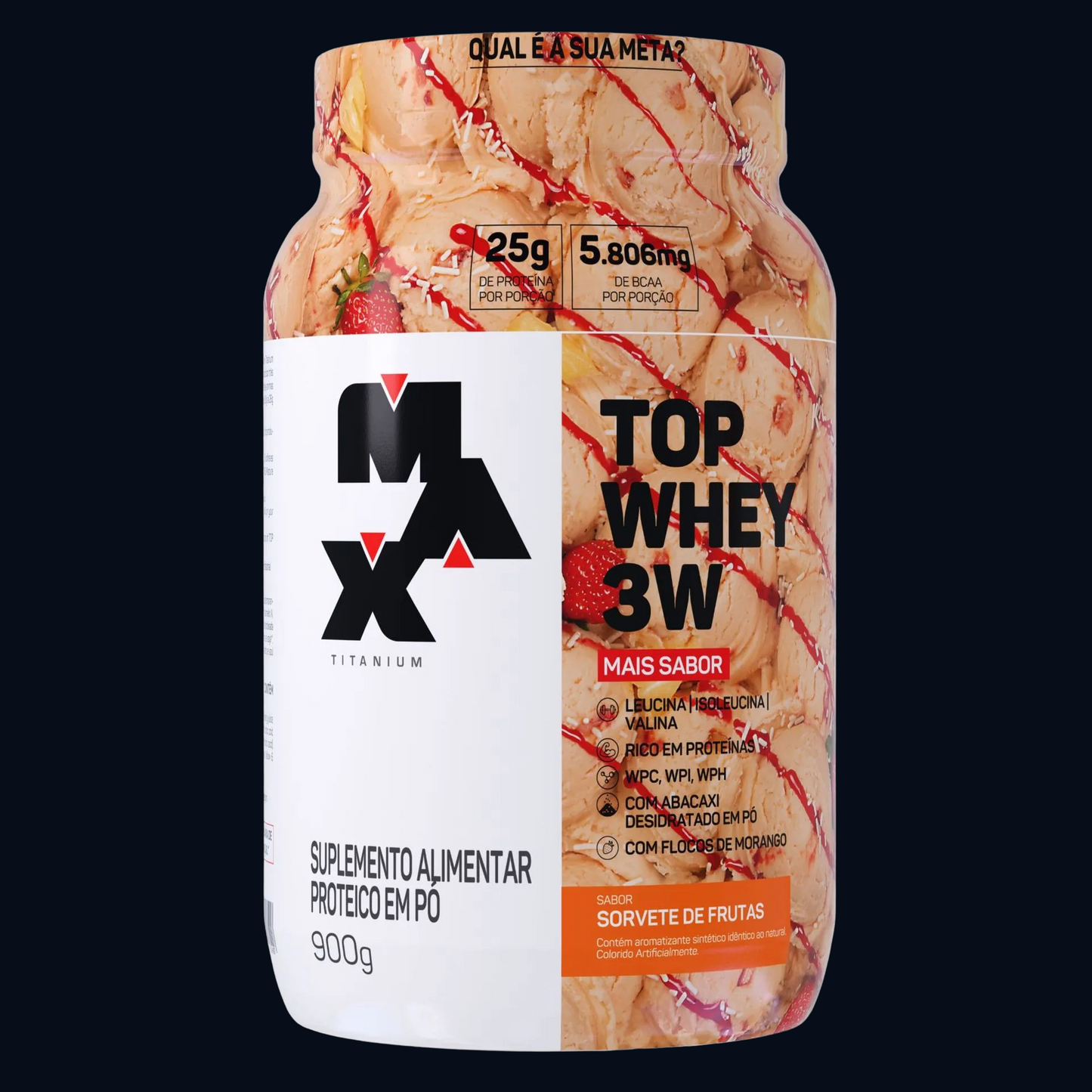 TOP WHEY 3W + SABOR - POTE - 900g - MAX TITANIUM