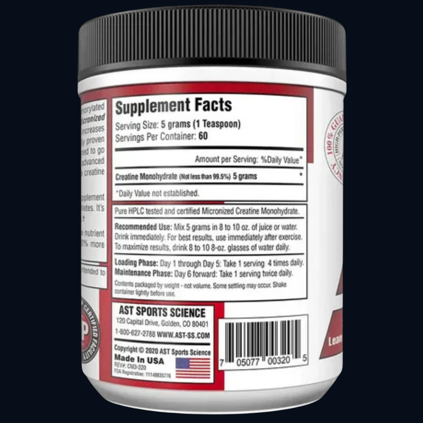 CREATINA MICRONIZADA MONOHIDRATADA - 1kg - (POTE) - AST SPORTS