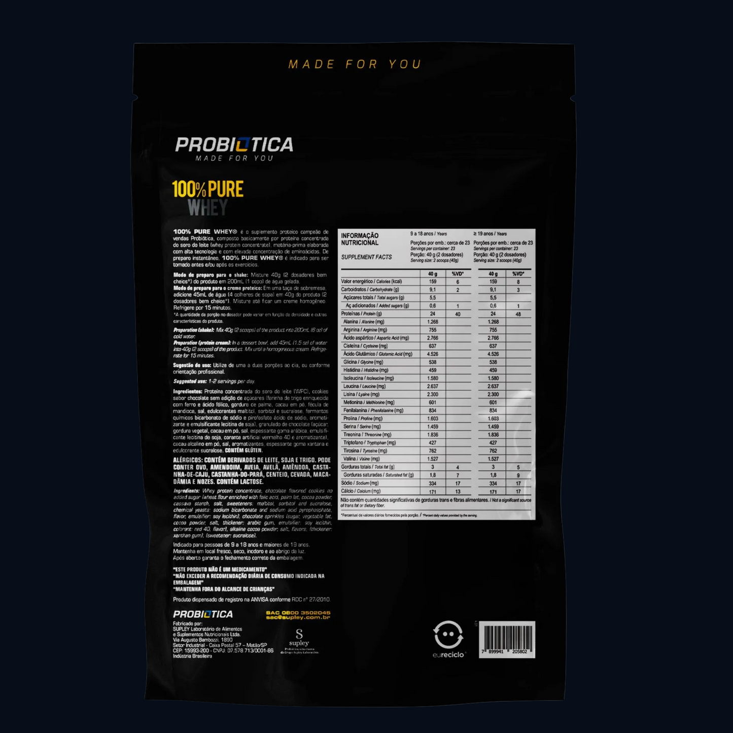 100% PURE WHEY 900g - REFIL - PROBIÓTICA